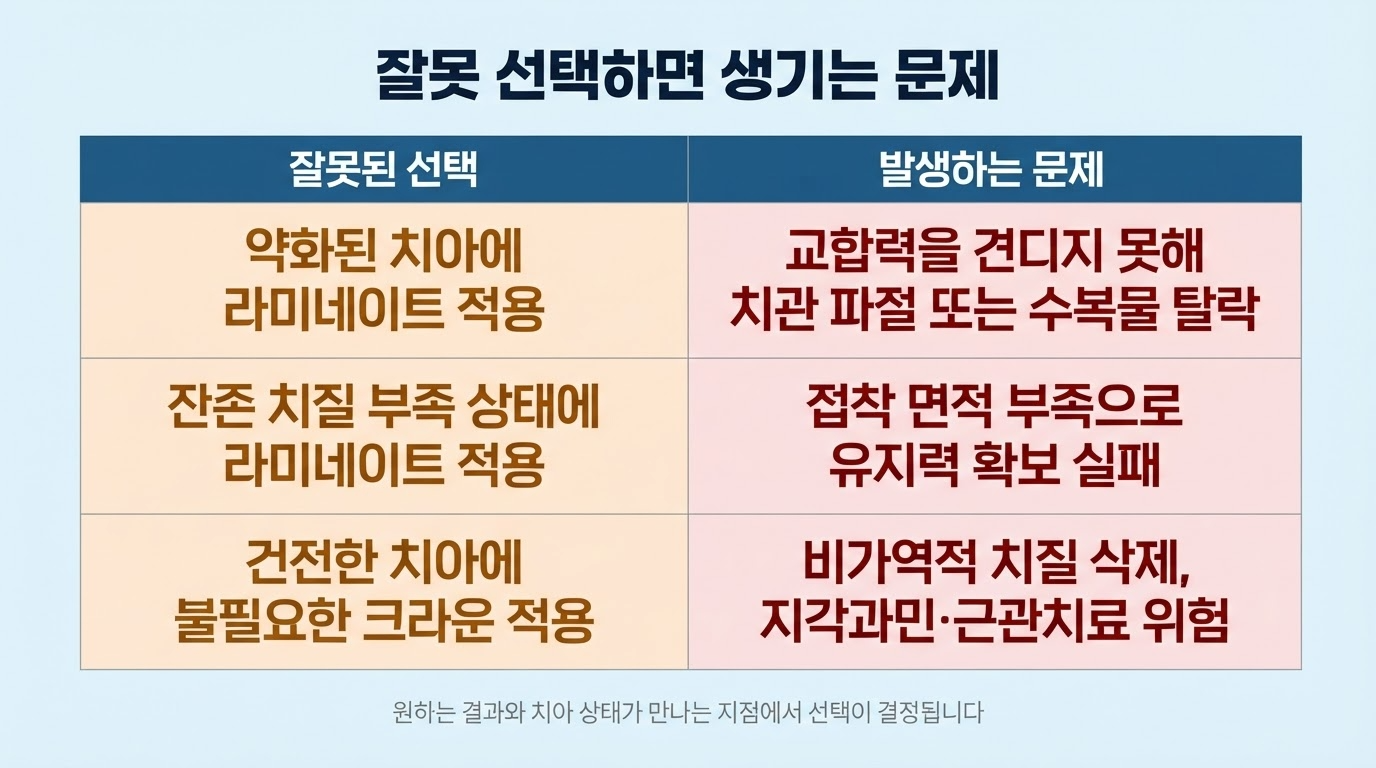 잘못 선택 시 발생 가능한 문제점