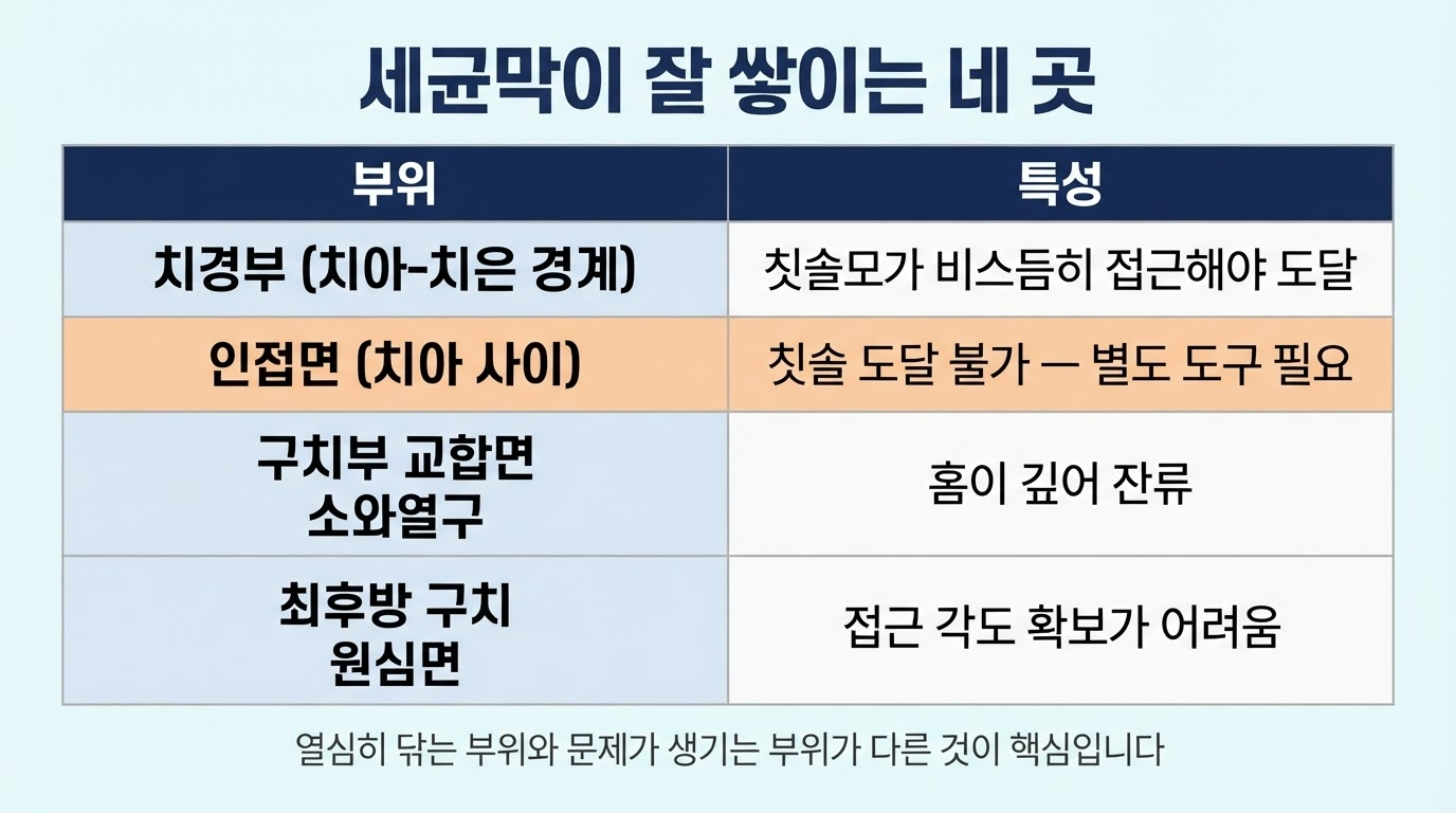 치태가 잘 쌓이는 네 부분
