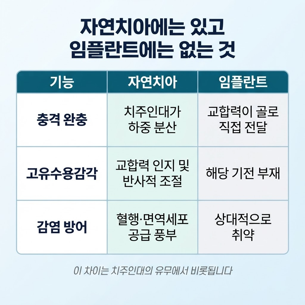 치주인대의 유뮤에 따른 차이