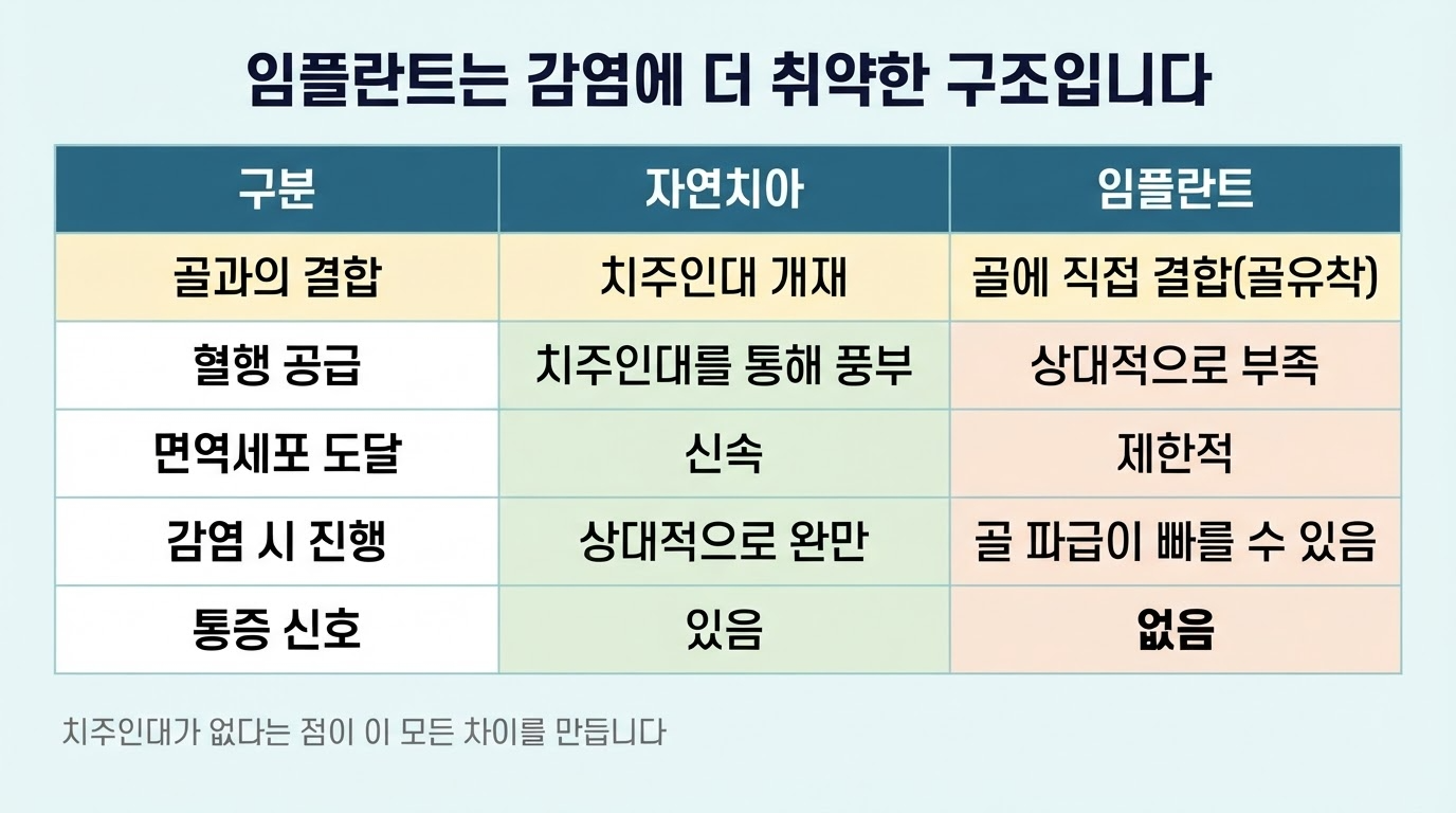 임플란트 주위염 — 통증 없이 골이 소실되는 이유